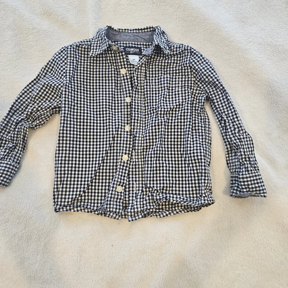 OshKosh B'gosh Navy and White Gingham Button-Up Shirt